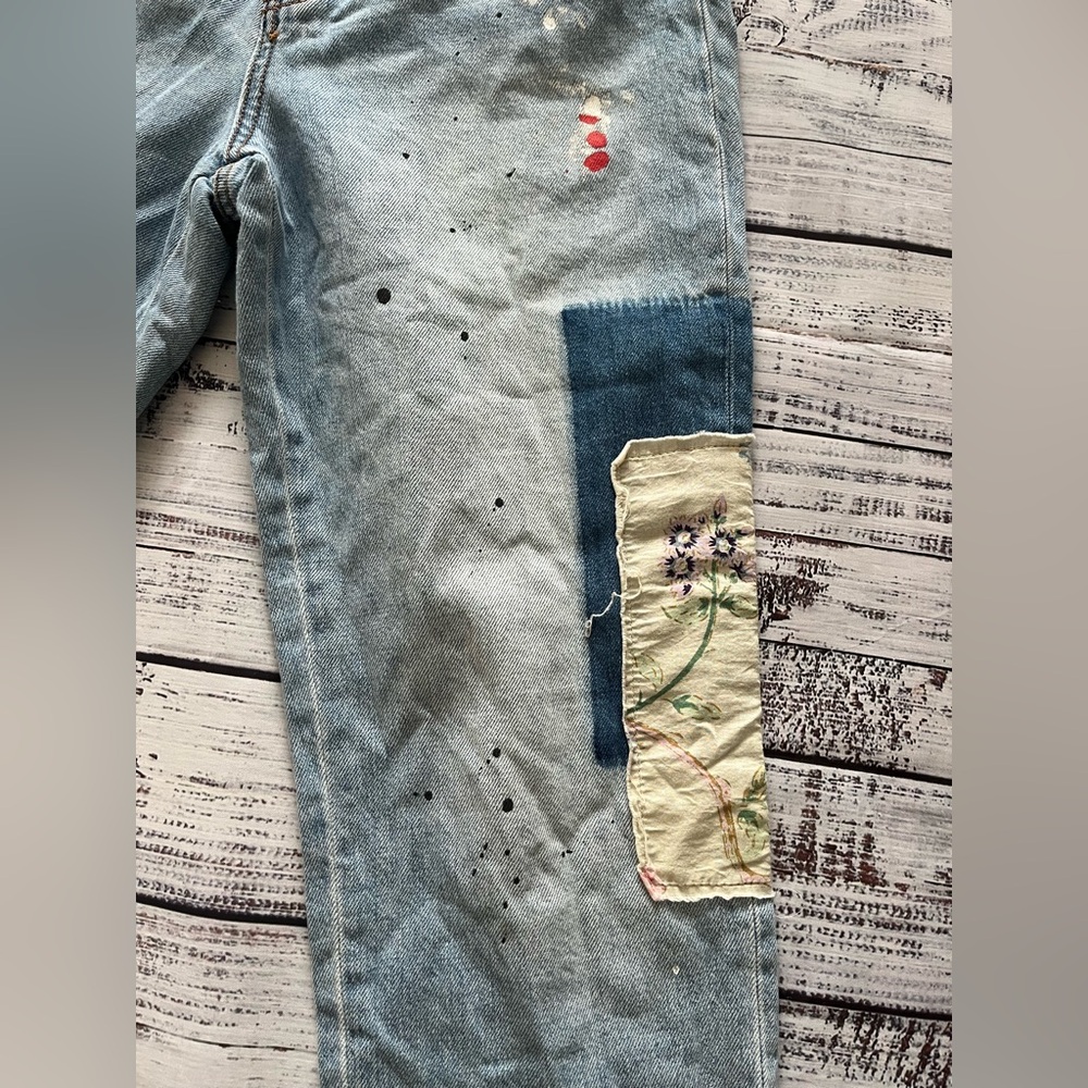 BDG Light Blue Patchwork Paint-Splatter Mom Jeans - image 3